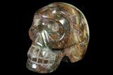 Polished Stone Skull With Malachite and Chalcopyrite #86298-1